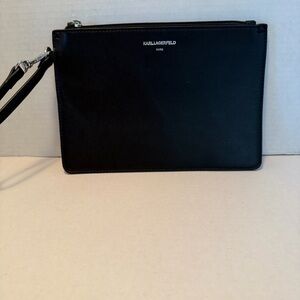 EUC  Karl Lagerfeld Paris  black wristlet w silver accents